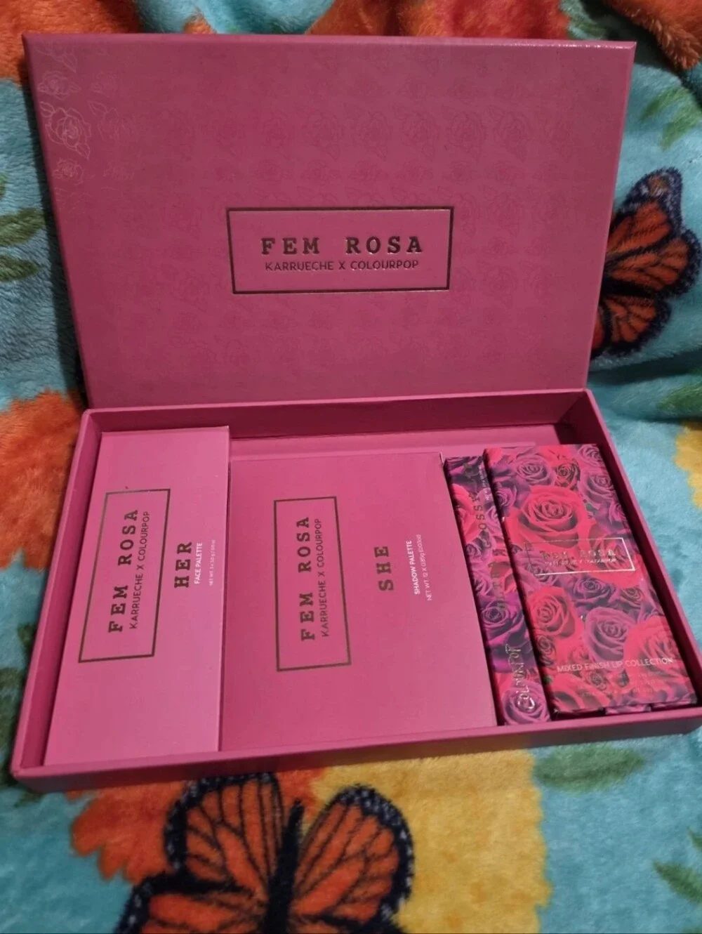 Colourpop Fem Rosa Karrueche Eyeshadow Palette Blush Lip Glossy Satin Set Of 4